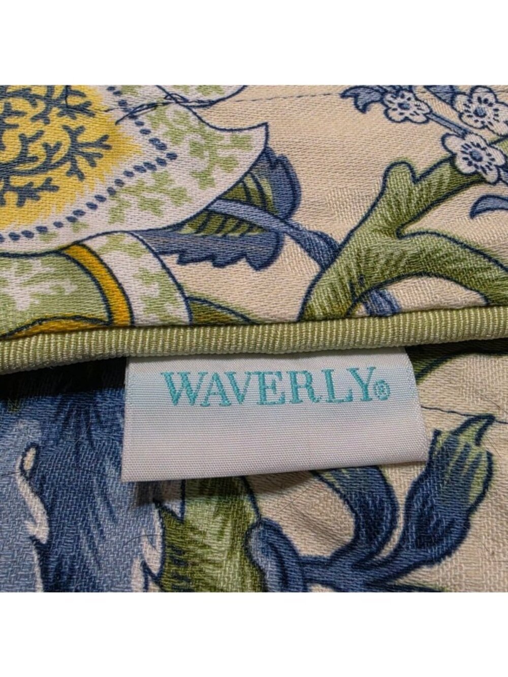 2 Waverly Imperial Dress Quilted Pillow Shams Blue/Yellow Jacobean Standard - Picture 4 of 10